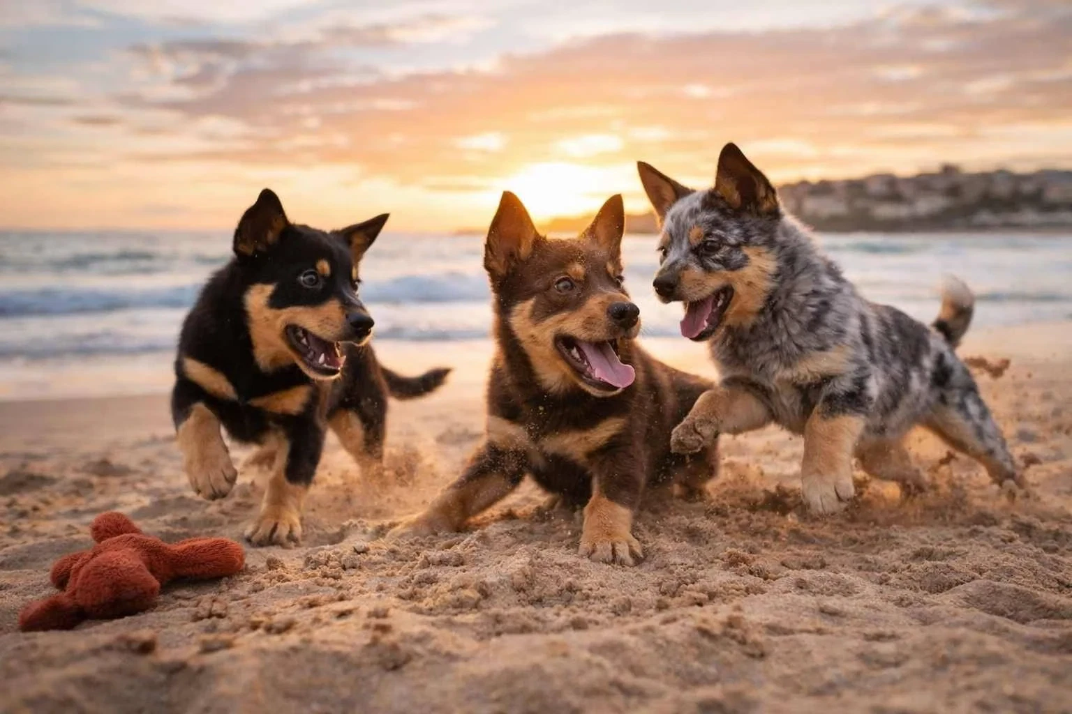 Australian Kelpie exercise session with playful Kelpie puppies