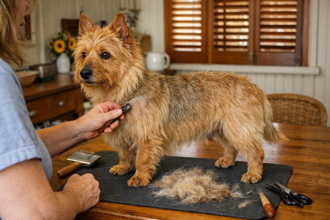 Australian Terrier Sandy Coat During Home Hand Stripping Grooming