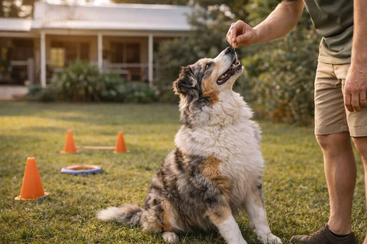 Australian shepherd training backyard positive reward