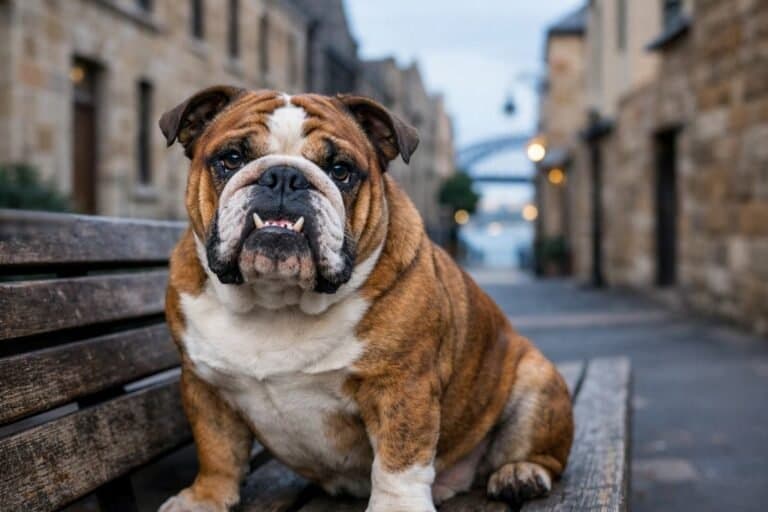 British Bulldog: The Ultimate Guide to This Gentle, Wrinkly Icon 1 British Bulldog Red Brindle Portrait At The Rocks Sydney Morning