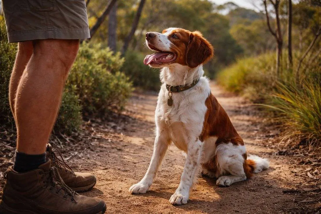 Brittany Spaniel With Trainer