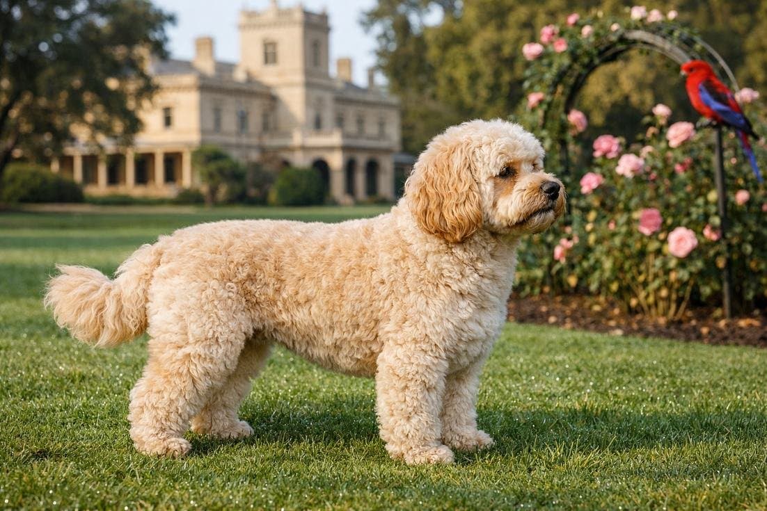 Cavoodle Apricot Cream Side Profile At Government House Adelaide Gardens