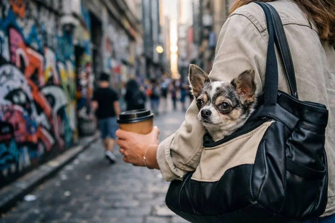 Chihuahua Merle Coat In Carrier Bag Melbourne Hosier Lane Street Art