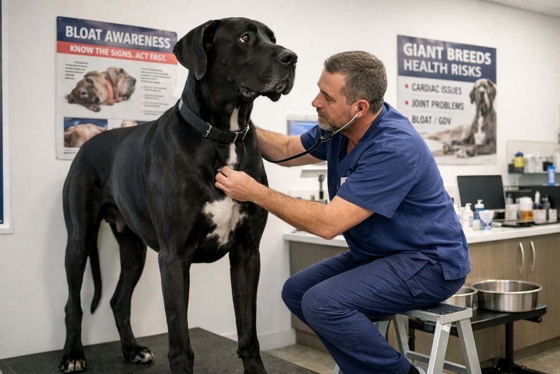 Great Dane Black Coat Standing Vet Examination Giant Breed Care