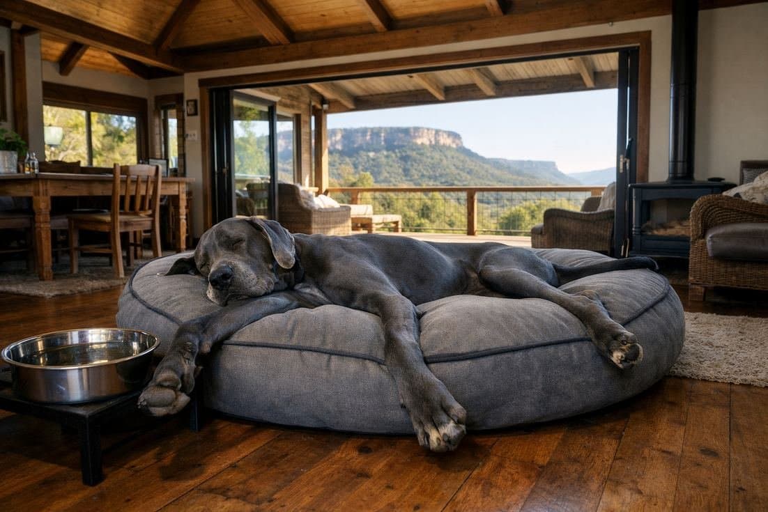 Great Dane Blue Coat Sprawled In Spacious Kangaroo Valley Nsw Home
