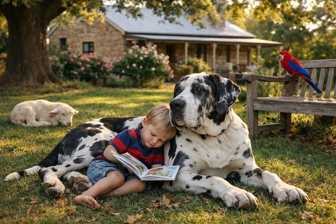 Great Dane Harlequin Coat Gentle With Small Child Mudgee Homestead