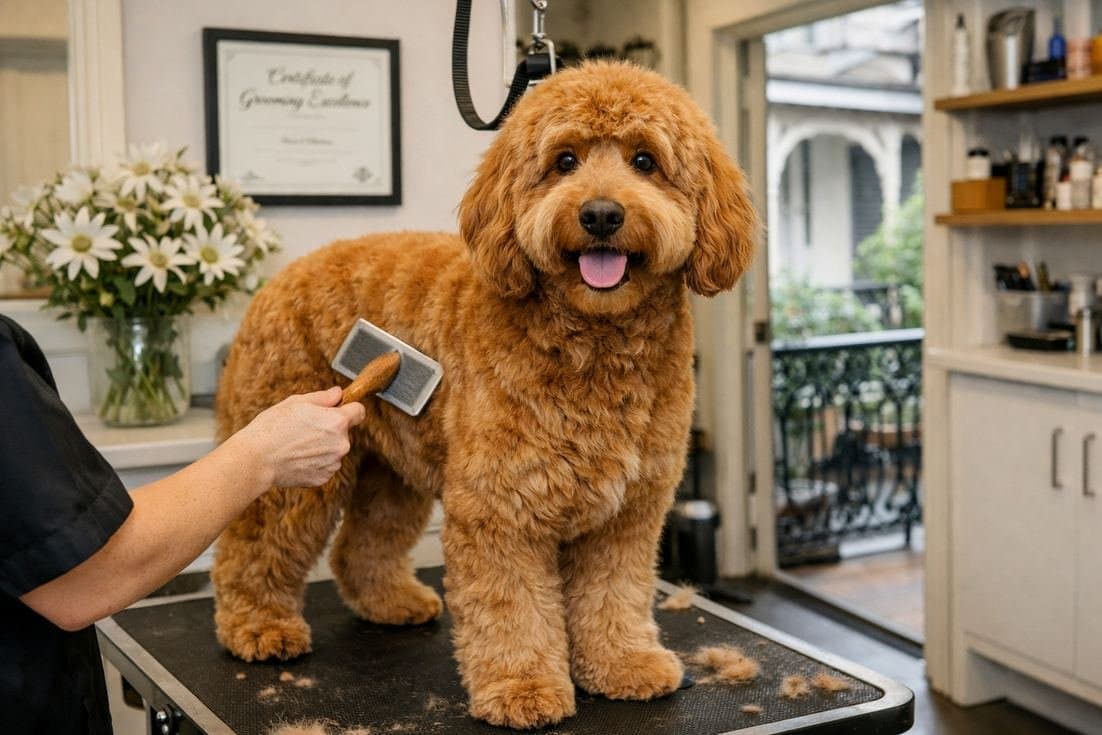 Groodle Red Golden Coat Professional Grooming Session Paddington Sydney