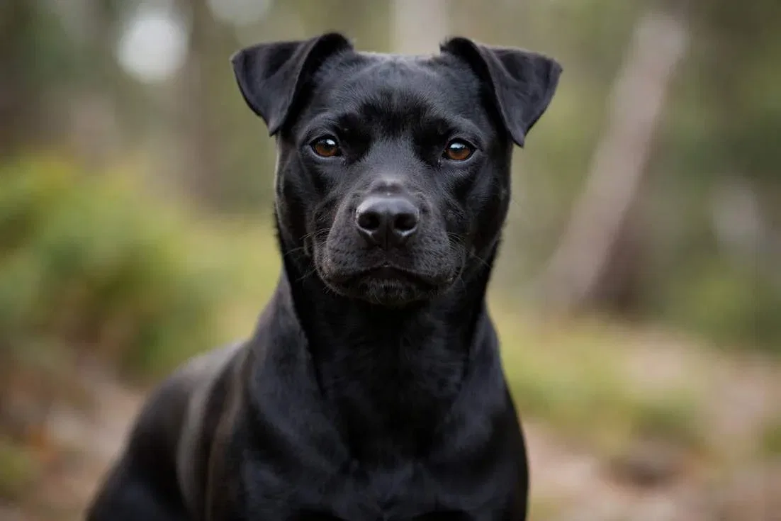Adult Patterdale Terrier Dog Portrait Showing Sleek Black Coat And Bold Confident Expression