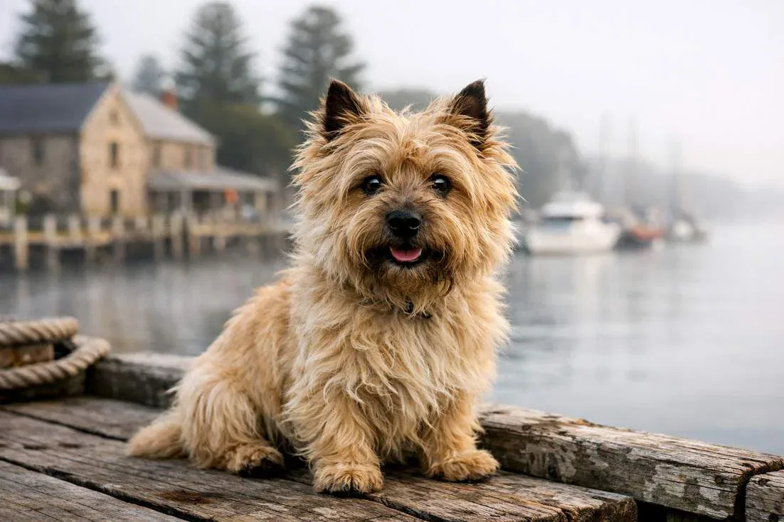 Cairn Terrier Wheaten Coat Portrait On Port Fairy Jetty Victoria