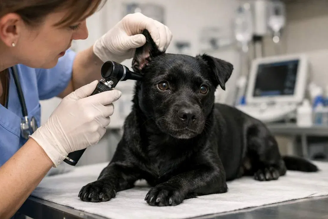 Patterdale Terrier Being Examined By Veterinarian During Routine Health Check