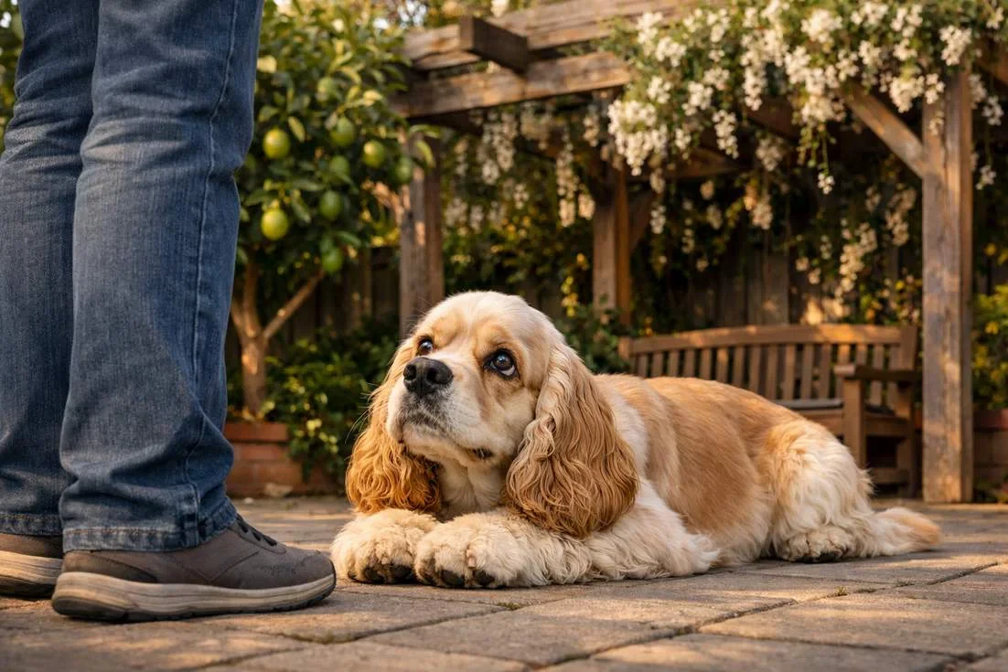 American Cocker Spaniel Holding A Down Stay During Training