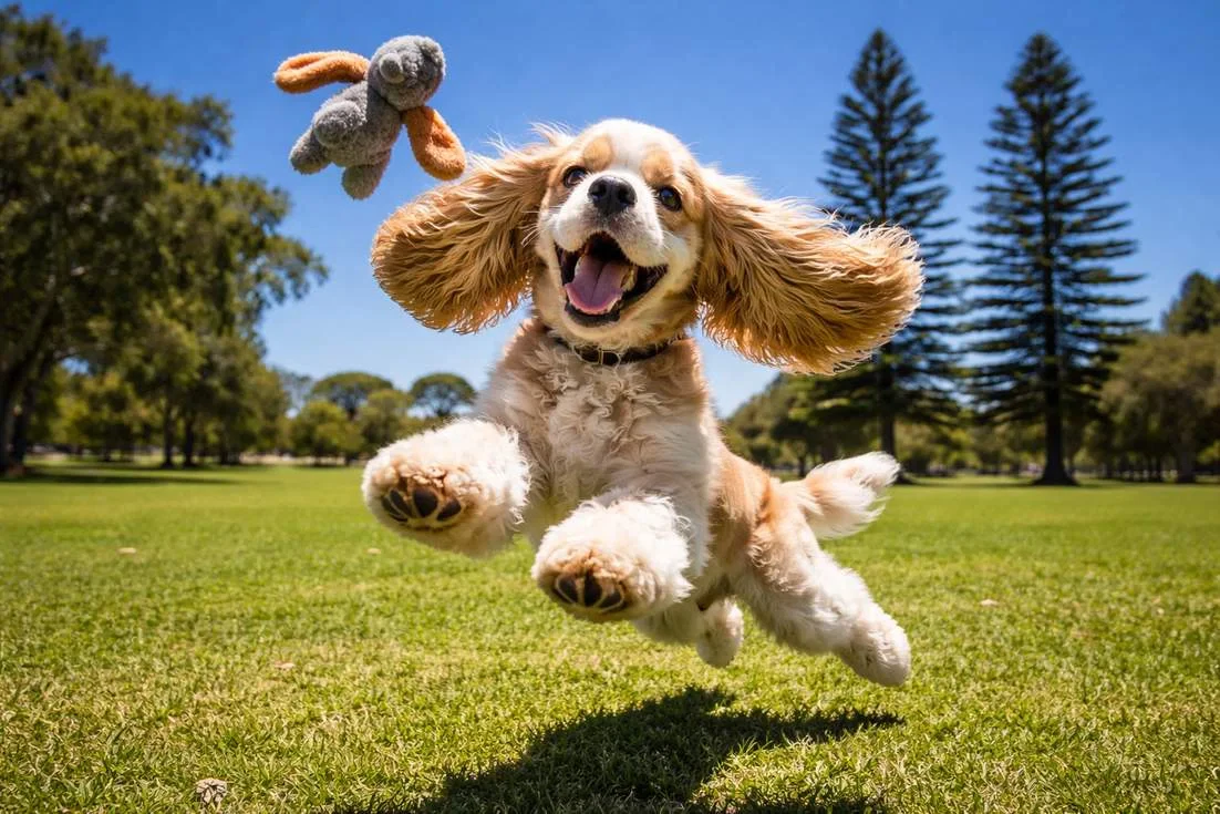 American Cocker Spaniel Leaping For A Toy