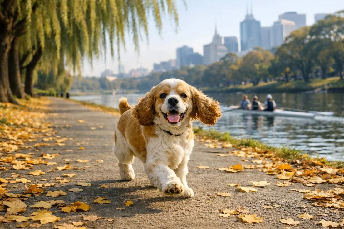 American Cocker Spaniel Walking Along The Yarra River Path