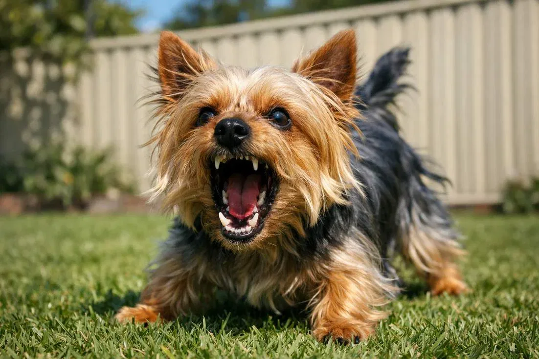 Australian Silky Terrier Mid Bark Showing Feisty Terrier Attitude