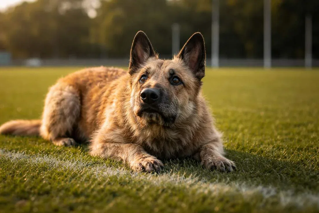 Belgian Laekenois In Focused Down Stay On Oval