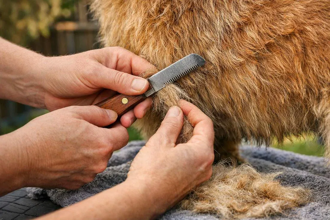 Belgian Laekenois Wiry Coat Being Hand Stripped