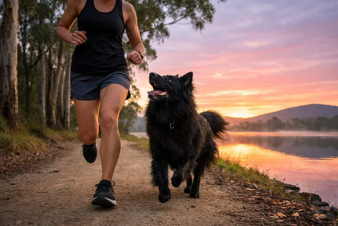 Belgian Shepherd Jogging With Owner