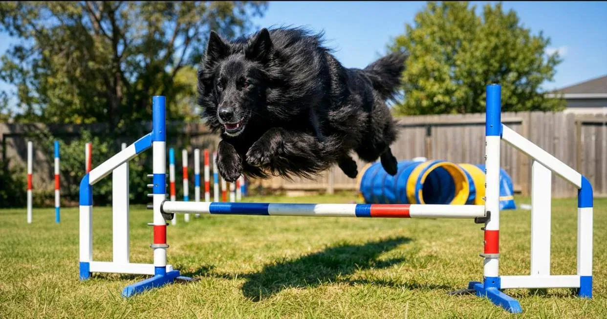 Belgian Shepherd Leaping Over Agility Jump Showing Athletic Ability