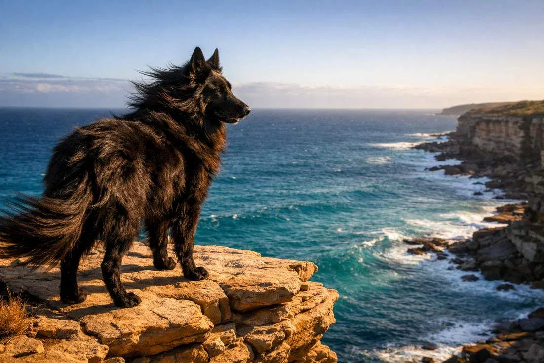 Belgian Shepherd Standing On Coastal Clifftop