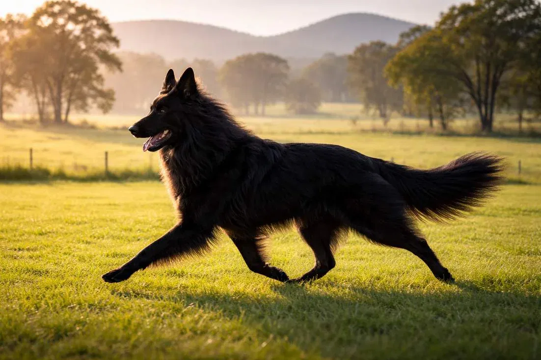 Belgian Shepherd Trotting Gracefully Across Countryside