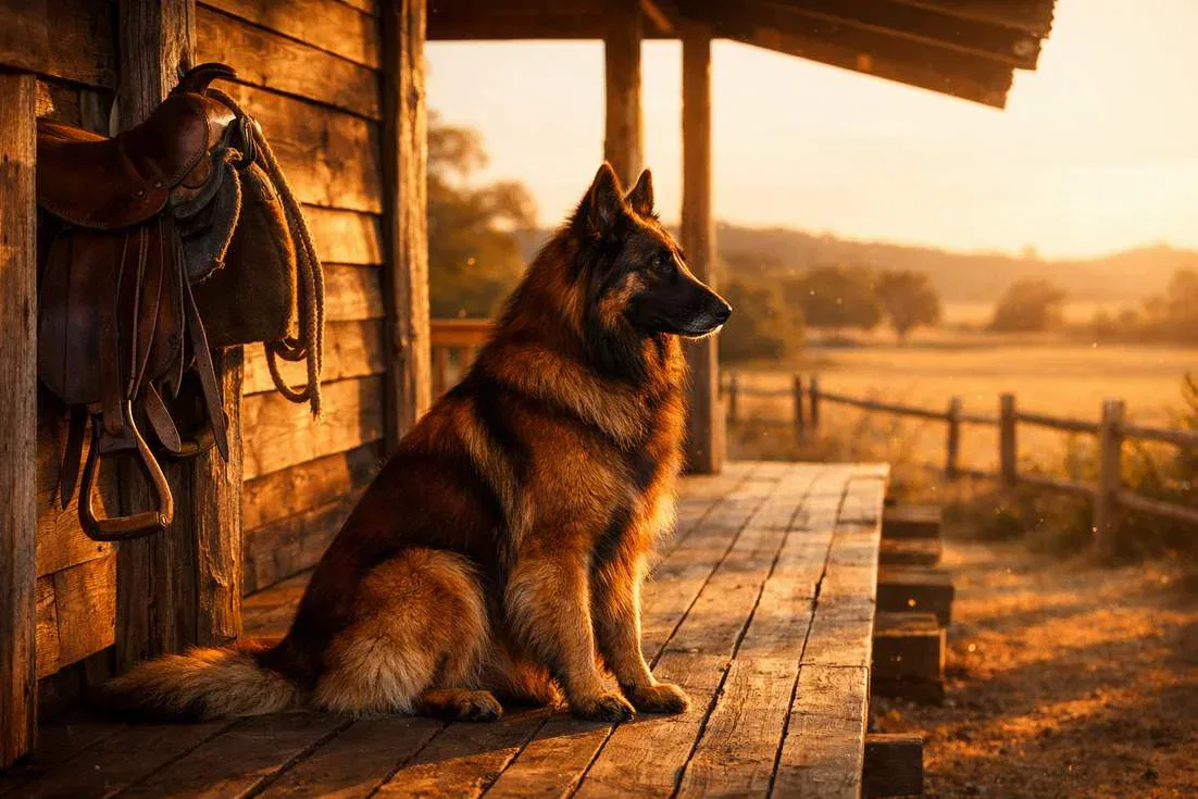 Belgian Tervuren Sitting On Country Homestead Verandah
