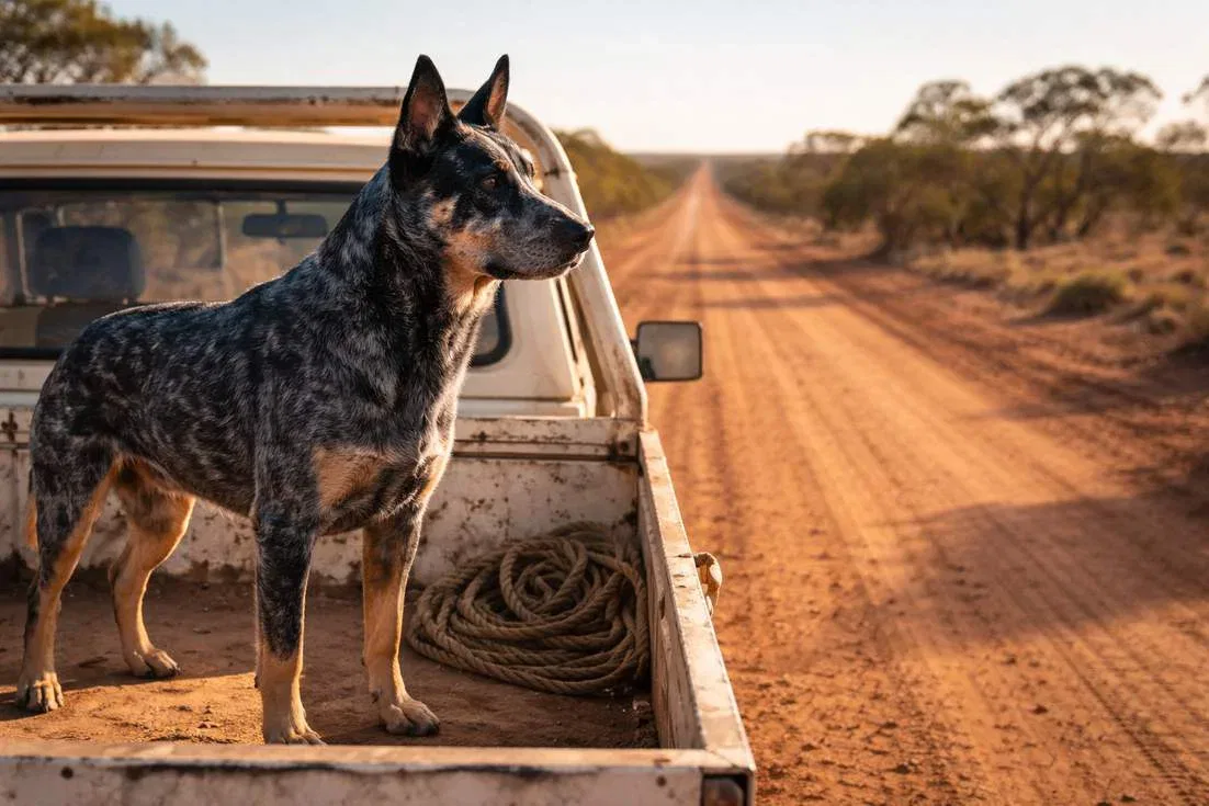 Blue Australian Cattle Dog Riding On Ute