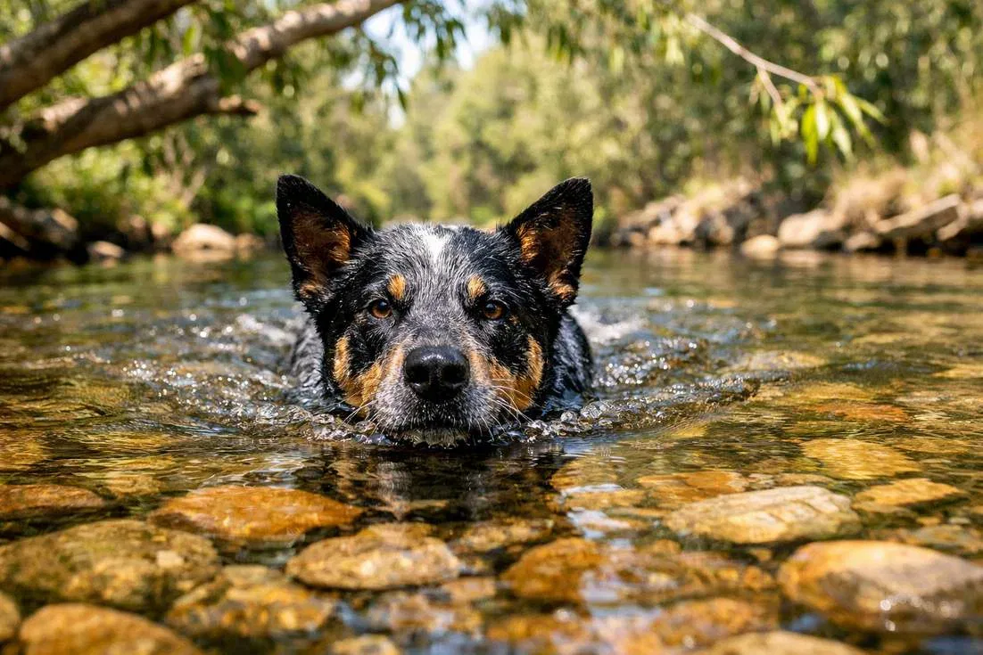 Blue Australian Cattle Dog Swimming