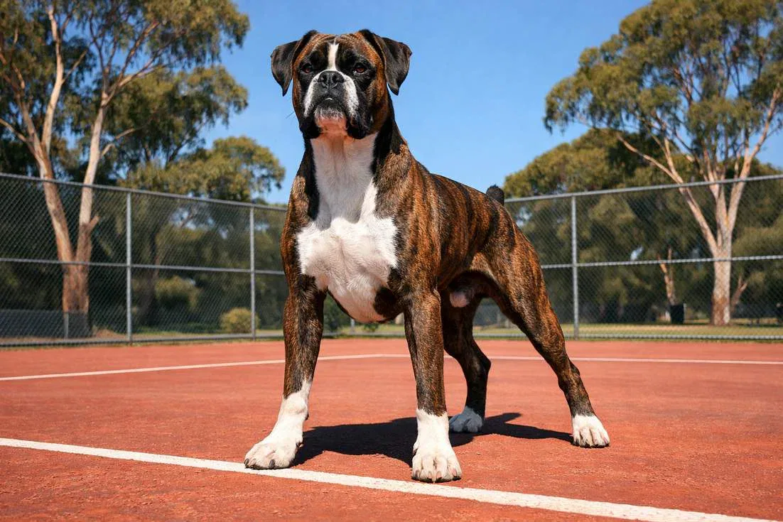 Boxer Standing Athletic On Tennis Court