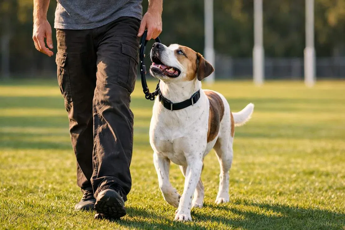 Bull Arab In Focused Heel Position Showing Attentive Obedience During Training