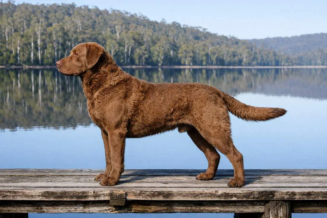 Chesapeake Bay Retriever Walking Along The River Bank
