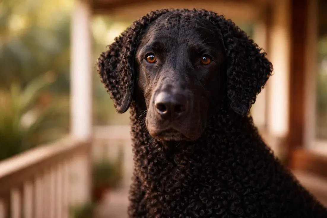 Curly Coated Retriever Showing Distinctive Curly Coat And Intelligent Expression