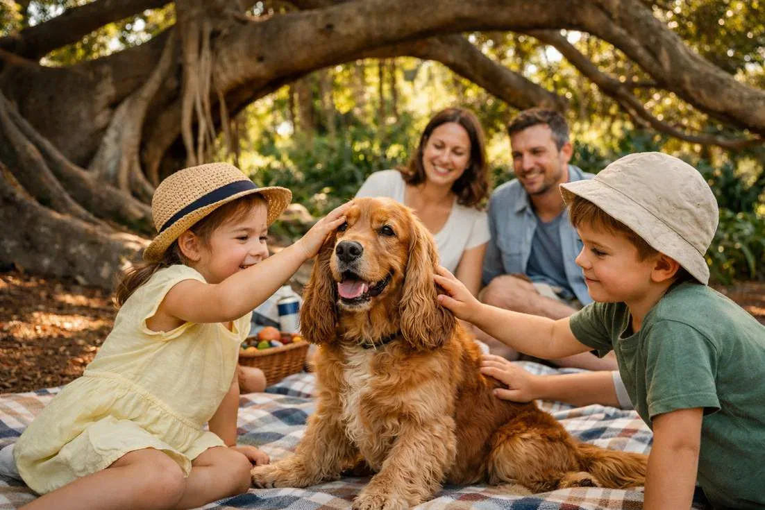 English Cocker Spaniel With A Young Family