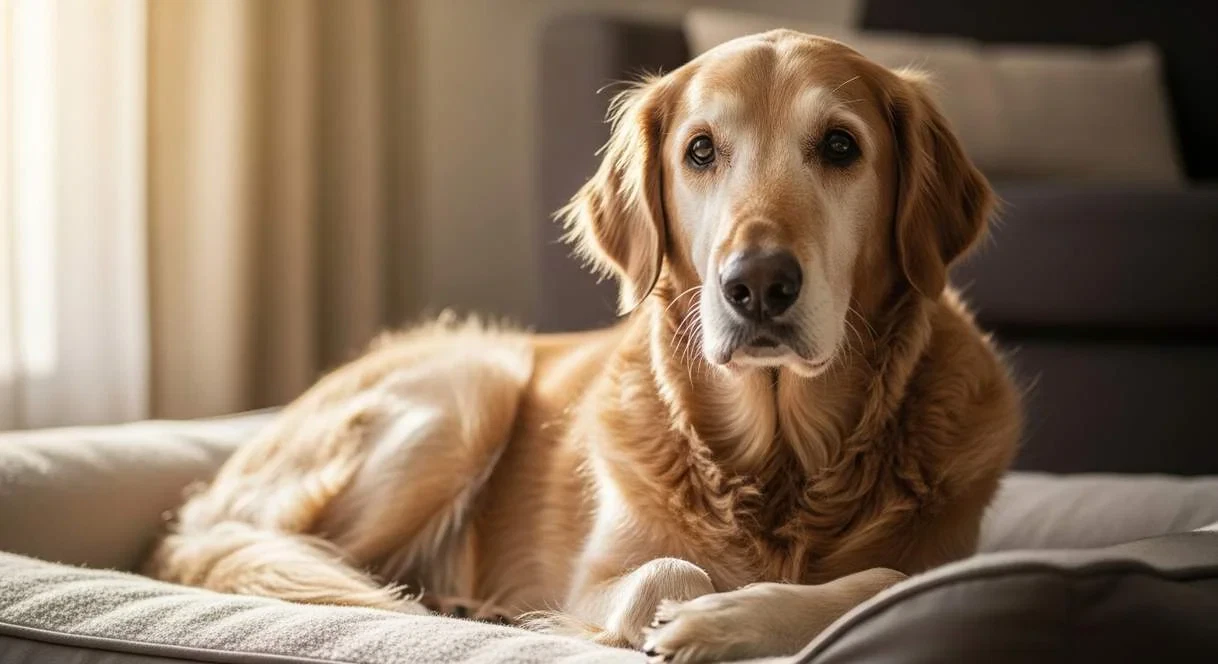 Flat Coated Retriever Dog On Dog Bed