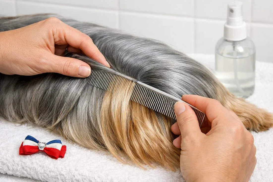 Grooming Australian Silky Terriers Long Silky Coat With Fine Comb