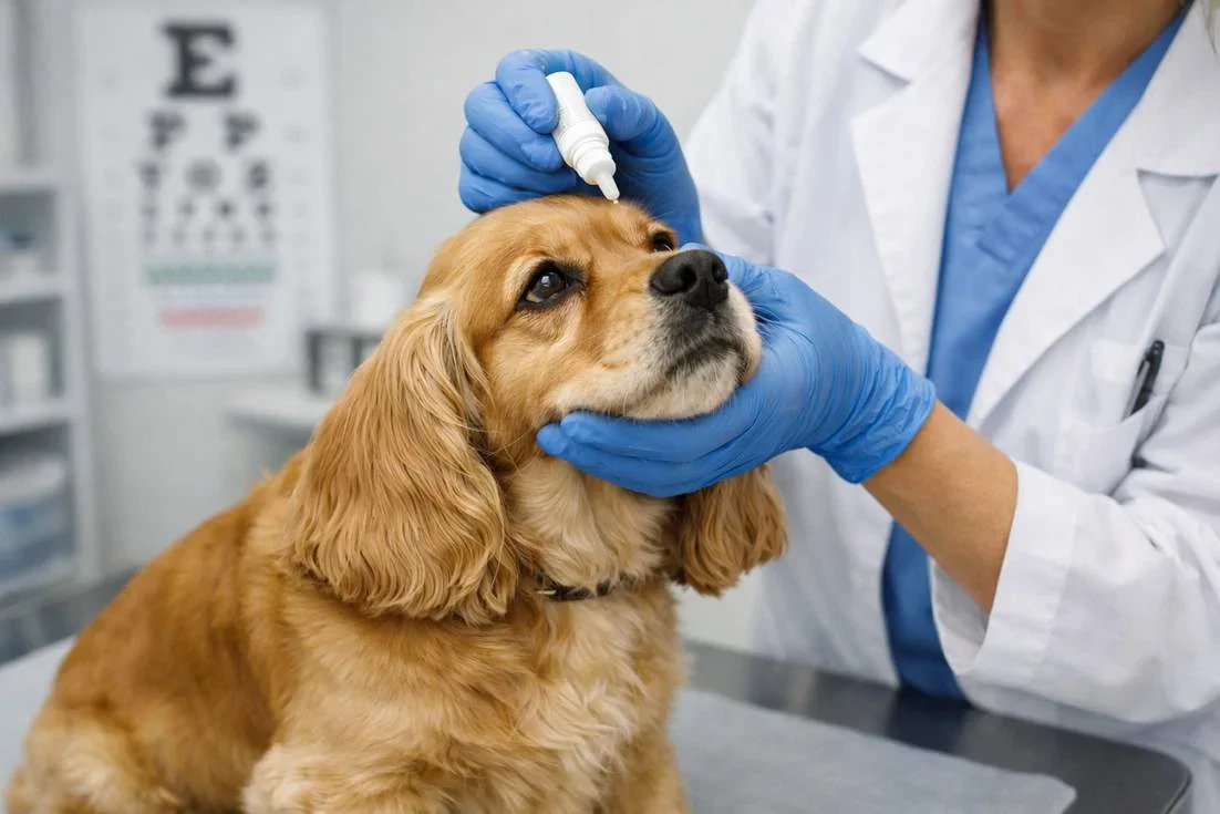 Merican Cocker Spaniel Receiving Eye Care From A Veterinarian