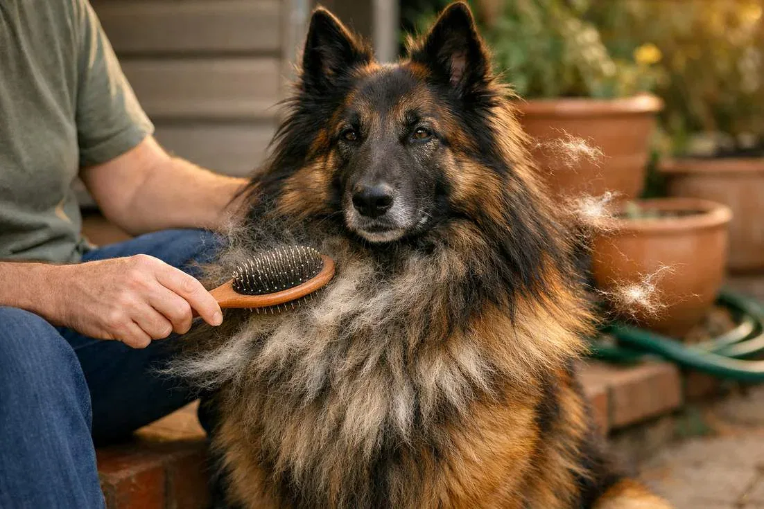 Owner Brushing Belgian Tervuren