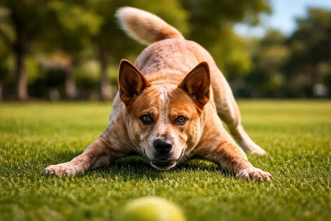 Red Australian Cattle Dog Looking At Ball