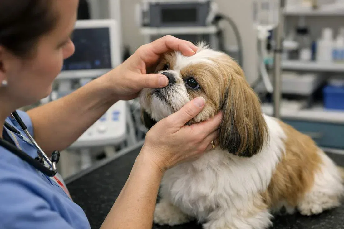 Shih Tzu Being Examined By Veterinarian During Routine Health Check