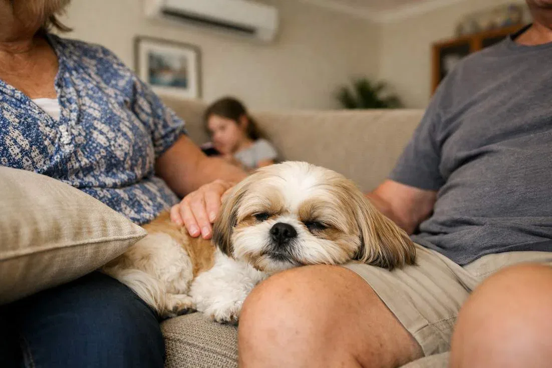 Shih Tzu Relaxing With Family Showing Ideal Companion Dog Nature