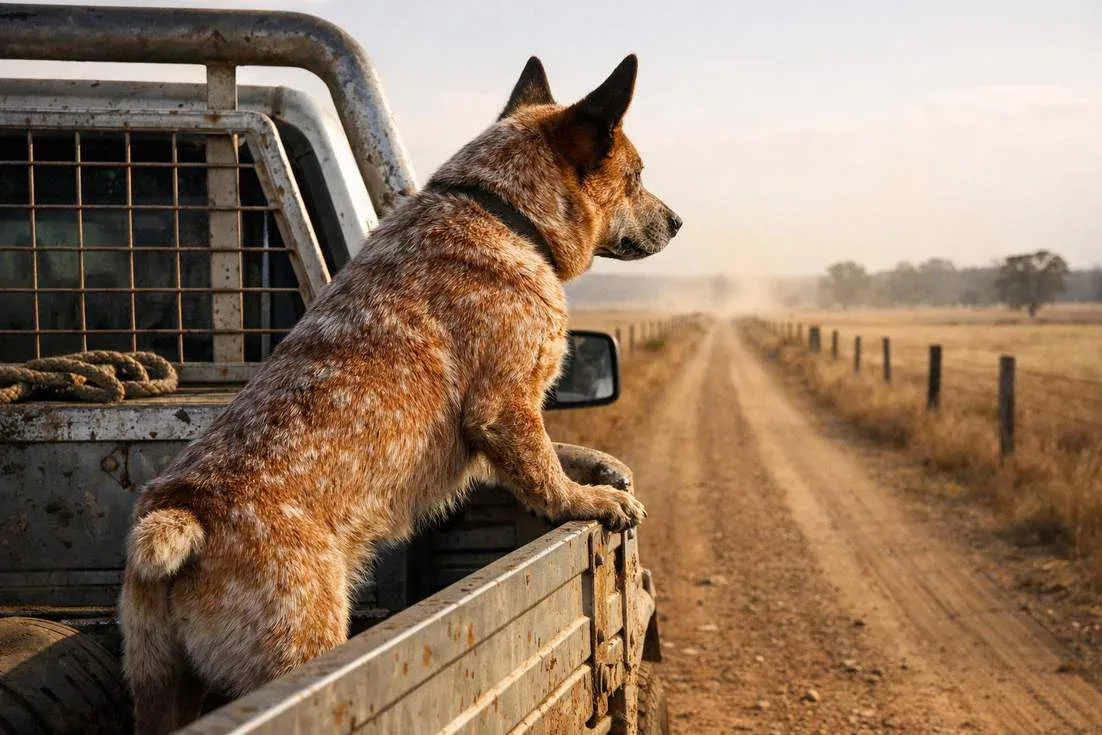 Stumpy Tail Cattle Dog Standing On Farm Ute Tray