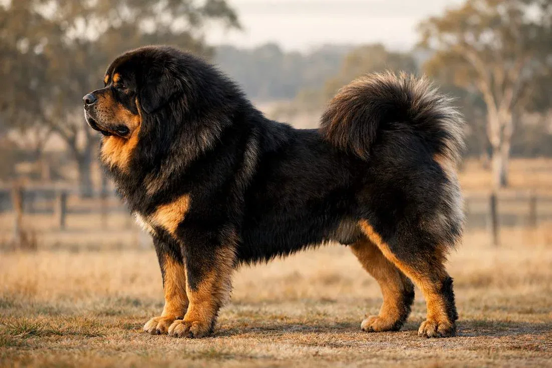 Tibetan Mastiff Full Body Side Profile Showing Massive Powerful Build And Thick Double Coat