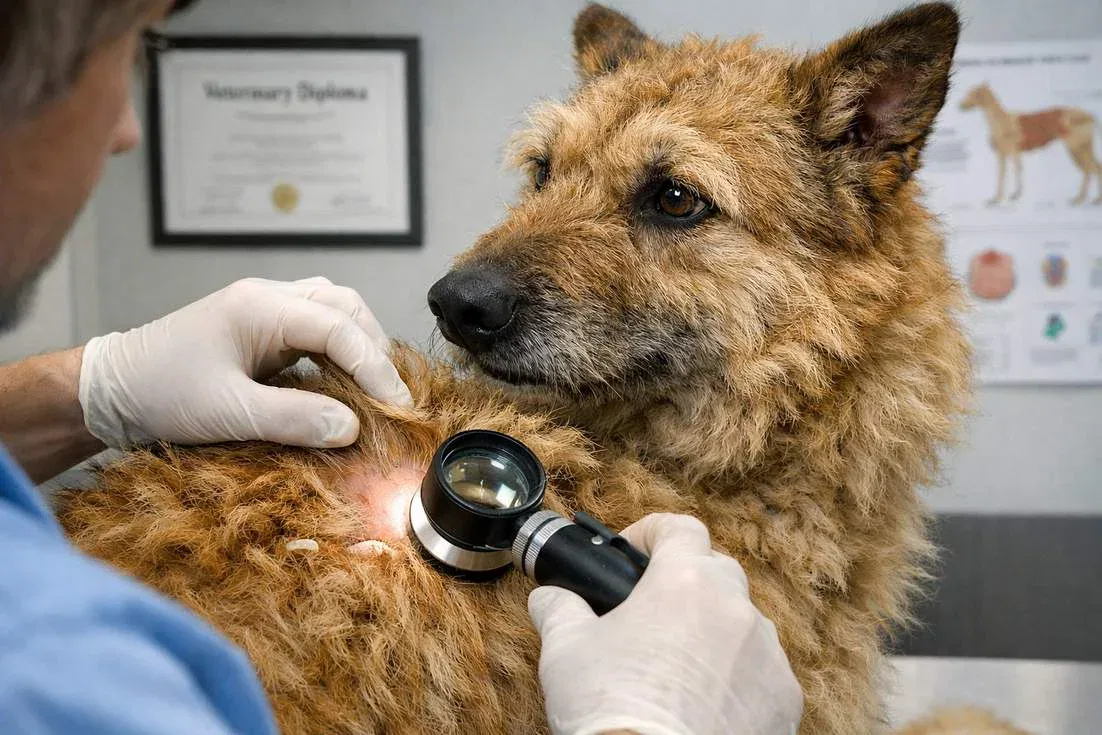 Vet Examining Belgian Laekenois Skin