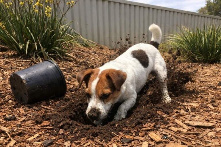 A Jack Russell Terrier Digging Enthusiastically In A Garden Bed
