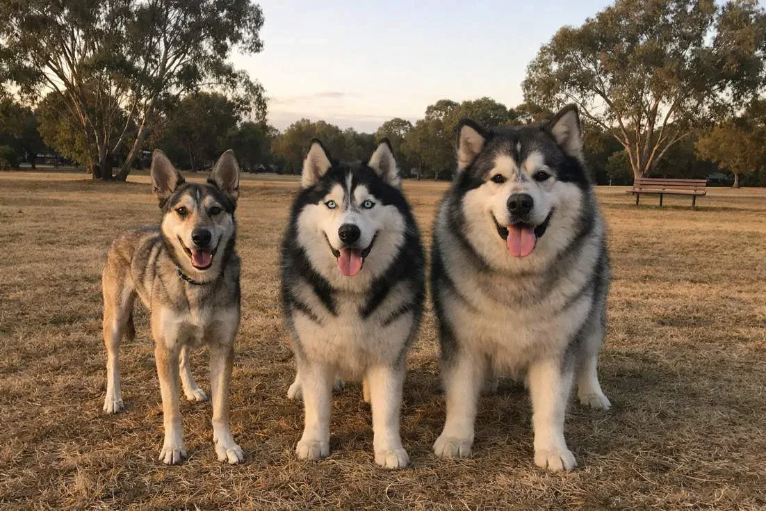 Alaskan Husky Siberian Husky And Alaskan Malamute Standing