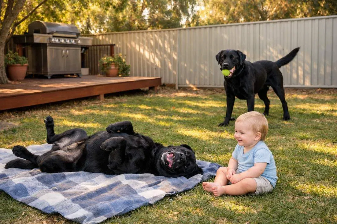 American Lab And English Lab With Kid