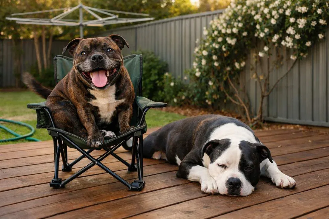 American Staffy And English Staffy Relaxing