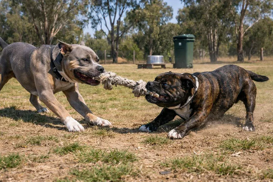 American Staffy Playing With English Staffy