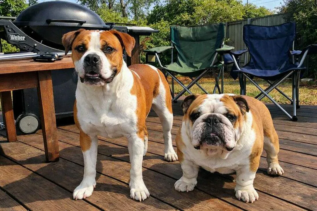 Australian Bulldog And English Bulldog Standing