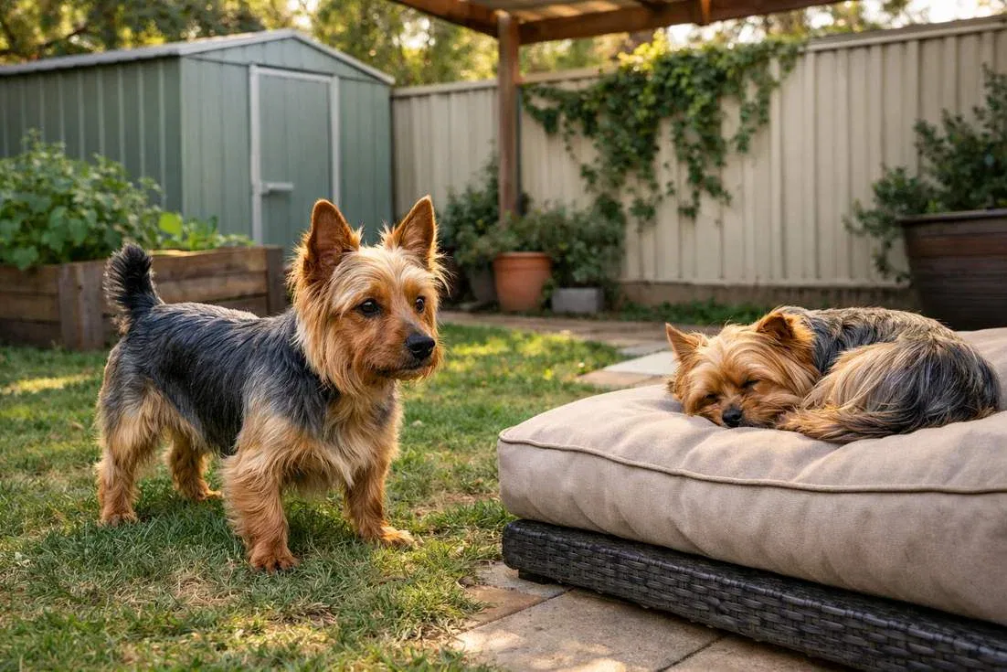 Australian Silky Terrier Vs Yorkshire Terrier At Backyard