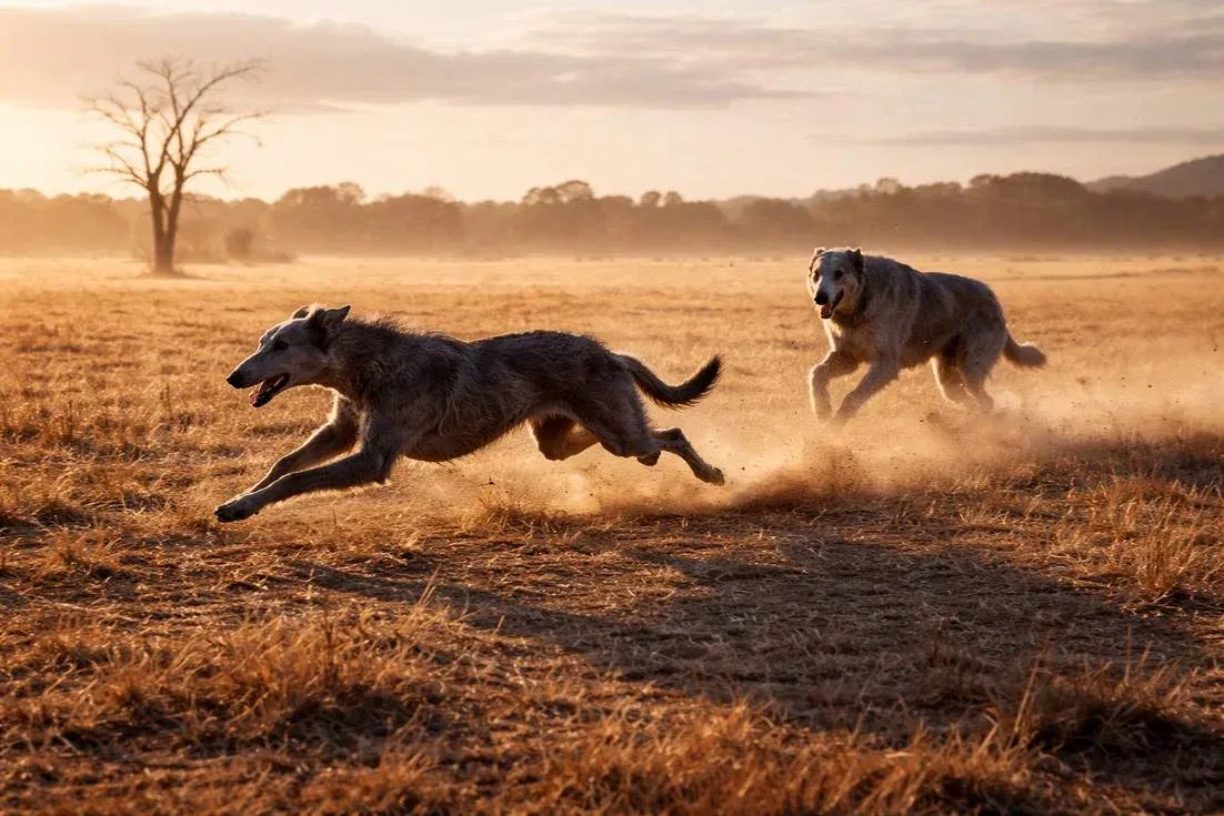 deerhound-and-irish-wolfhound-walking-running Deerhound And Irish Wolfhound Walking Running
